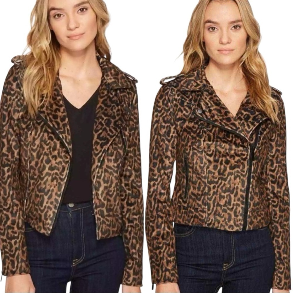 056 Romeo & Juliet Couture |NWT 195$ Black Leopard Print Moto Jacket (Size M)